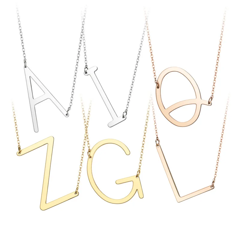 Initial Necklace 100% Stainless Steel Jewelry Big Letter Necklace A-Z Gold Color Necklace Monogram Necklace Fashion Charm Gifts