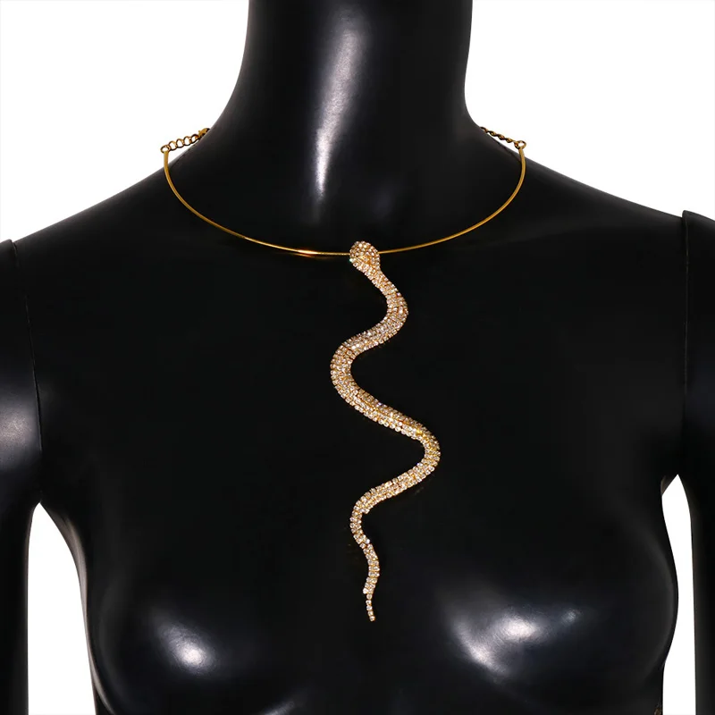 Stonefans Fashion Rhinestone Snake Collar Necklace Jewelry for Women High Quality Snake Pendant Wave Necklace Choker Accessories