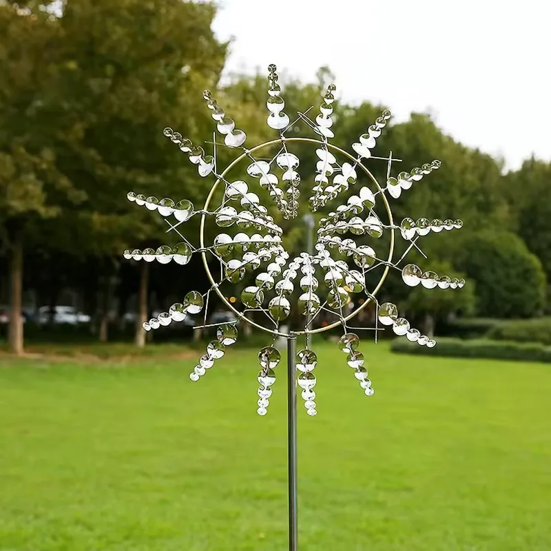 3D Metal Spinner with Stake Sunflower Windmill Magic Wind Dynamics Spinner Garden Outdoor Lawn Weathervane Yard Décor