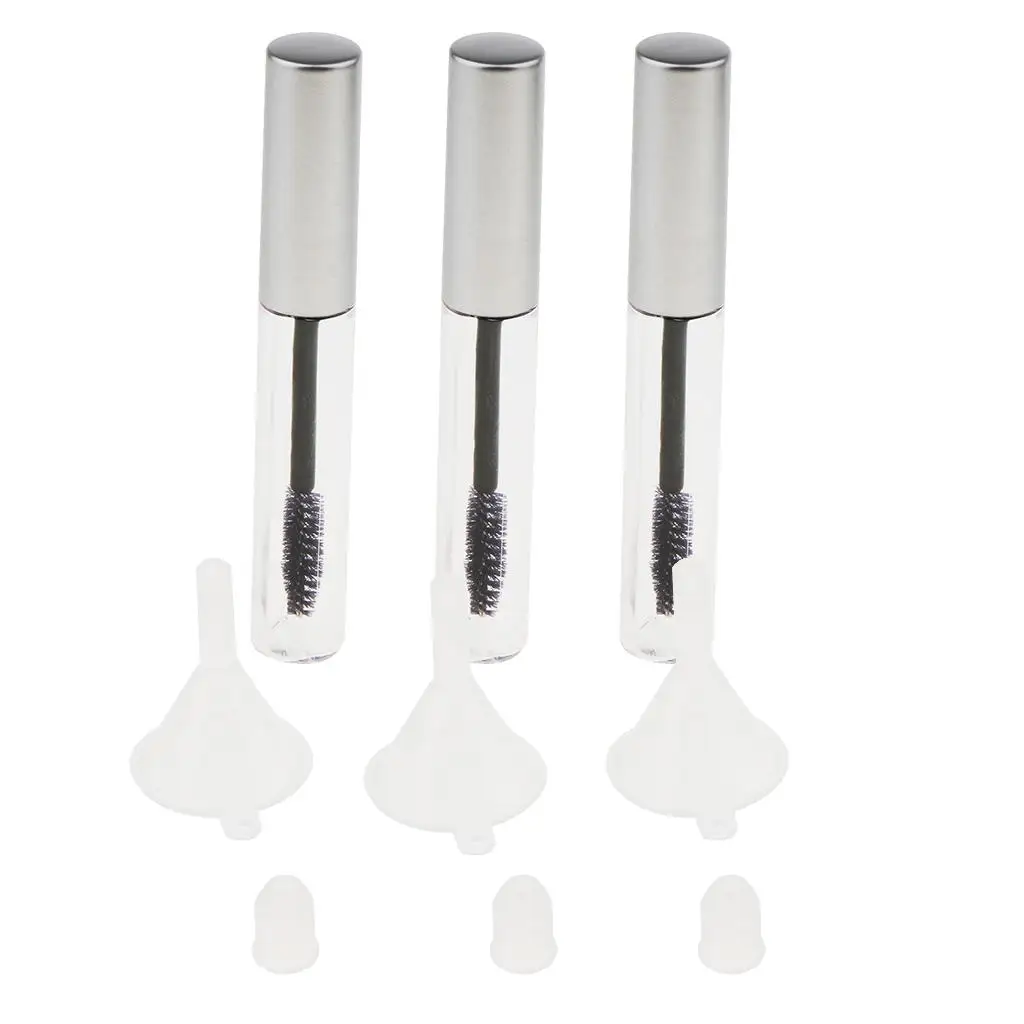 3x 10ml Empty Mascara Tube Vial/Bottle/Container W/ Funnels