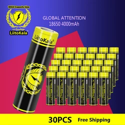 30pcs LiitoKala Lii-King4000 3.7v 18650 4000mAh Lithium Rechargeable Batteries Continuous Discharge 12A For Drone Power Tools