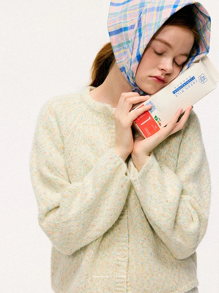 

Японский свободный вязаный кардиган Piggy Piggy с круглым вырезом, из пряжи с цветочным узором в горошек, для повседневной носки, с длинными рукавами