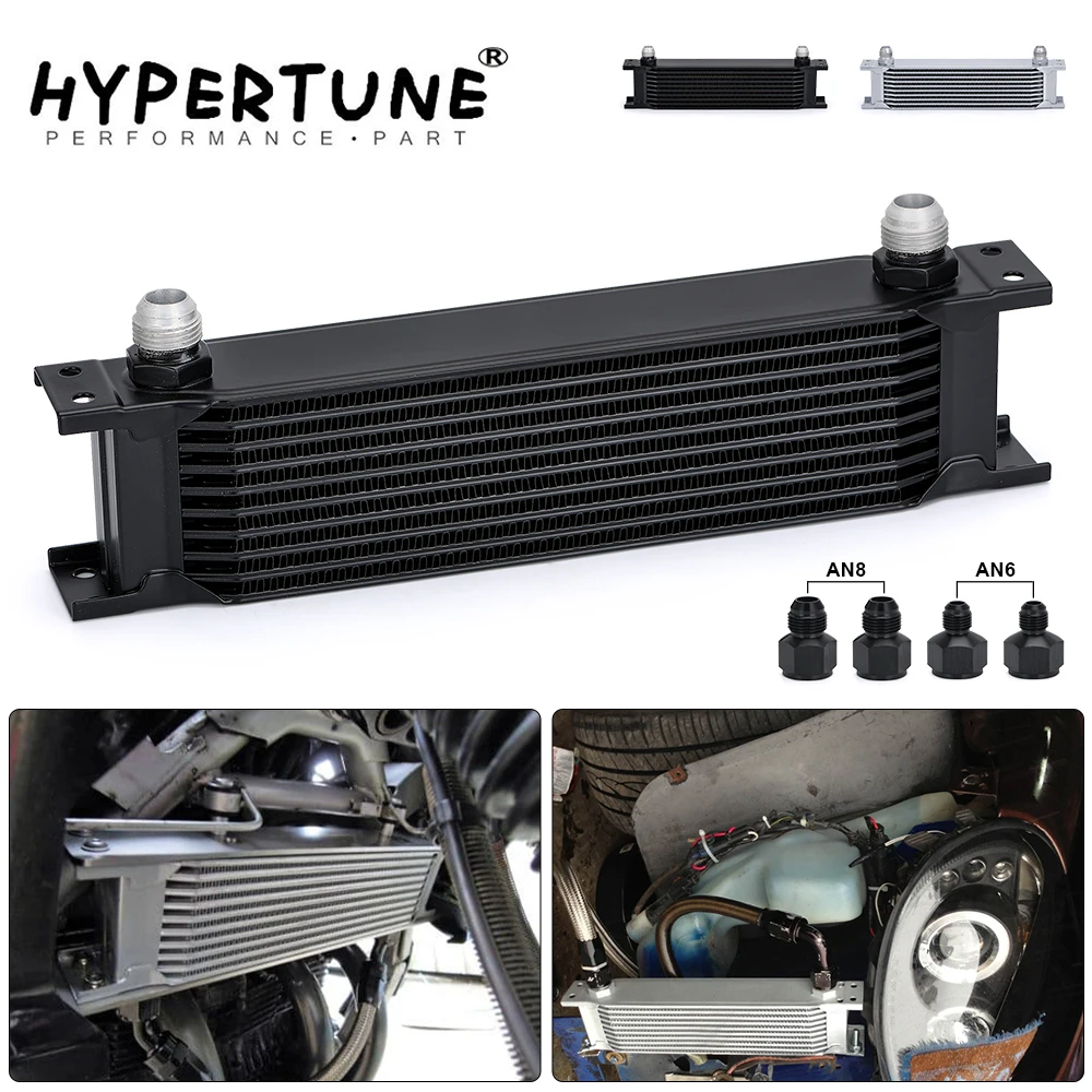 10 Row AN10 Stacked Plate Oil Cooler 10AN to 6AN 8AN Adapter Universal Engine Transmission Aluminum Sliver/Black HT7010