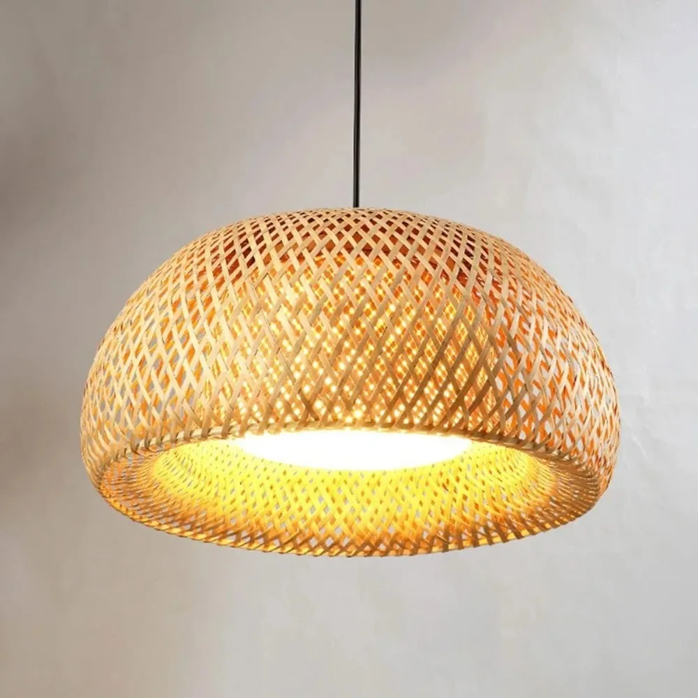 JOYINLED Bamboo Chandelier 30/38/45cm Nordic Farmhouse Pendant Light Braided Dome Dimmable E27 for Kitchen Island Living Room