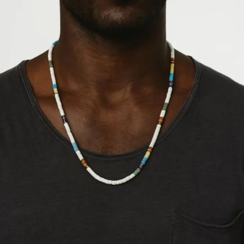 

White Natural Stone Bead Surfer Necklace man Simple Geometric Handmade Beaded Chain Choker Beach Party Jewelry Gift