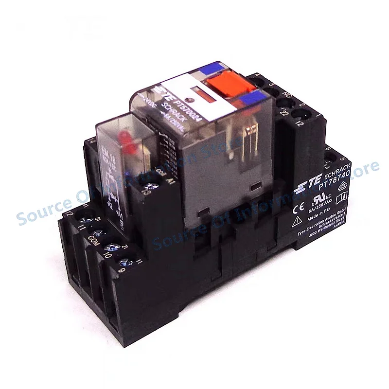 TE PT570024 DC24V 4PDT Industrial Intermediate Relay With PT78740 Socket Base+EM18, 6A 250VAC Electromagnetic Control Relay