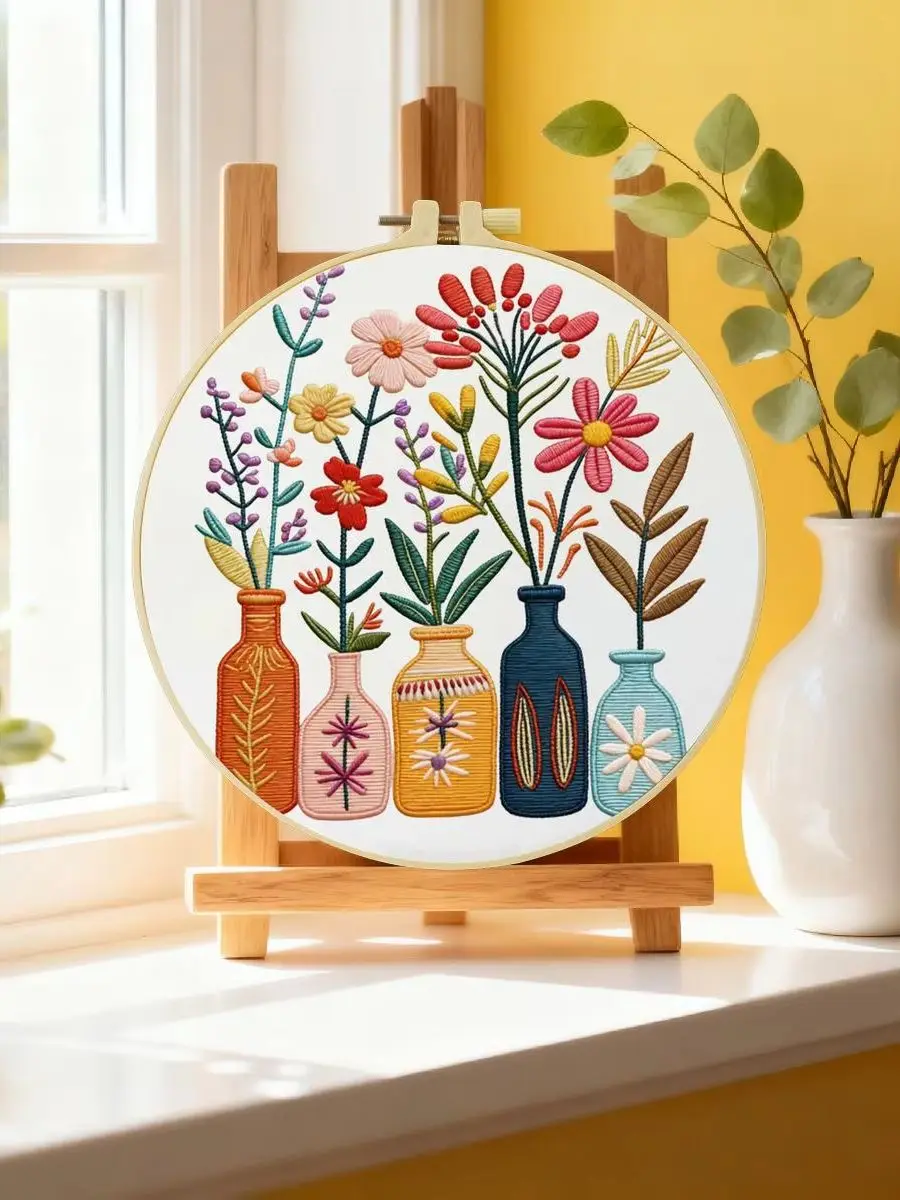 1 Stück 20x20cm/15x15cm 7,87/6,3 Zoll Vasen-Stickerei-Starter-Kit DIY-Kit DIY-Stickerei-Set Handarbeiten Heimdekoration Nähkunst – Detail 6