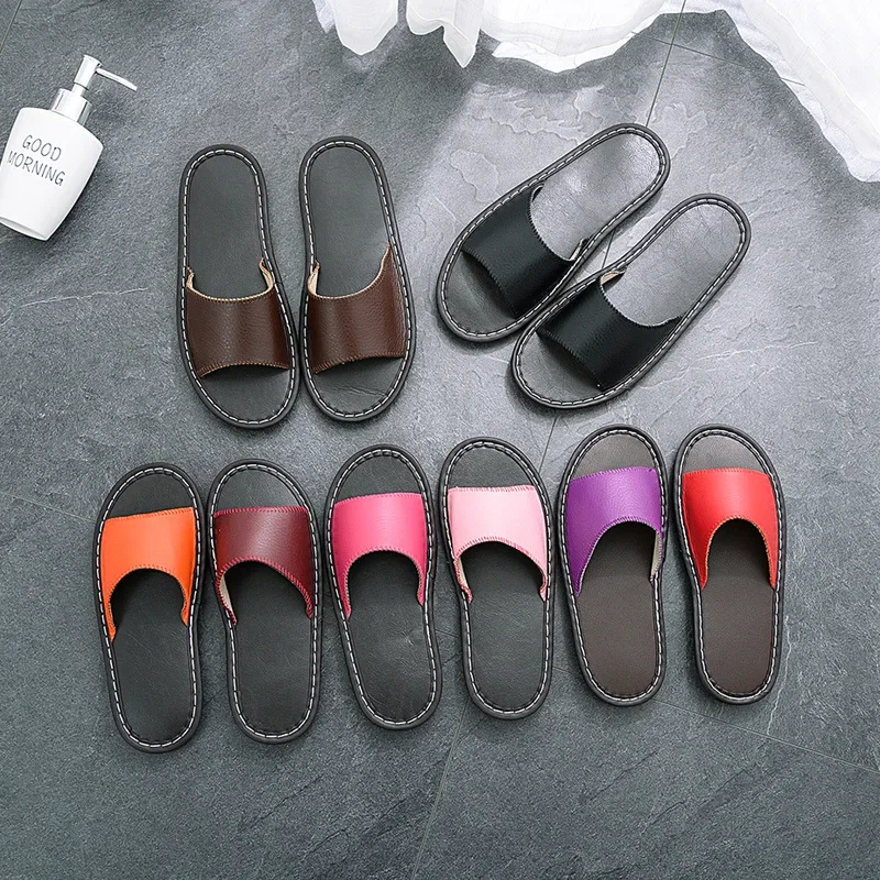 Summer Leather Home Slippers Women Simple Lovers Shoes Soft Bottom Footwear Non-Slip Bathroom Slides Indoor Men Slippers