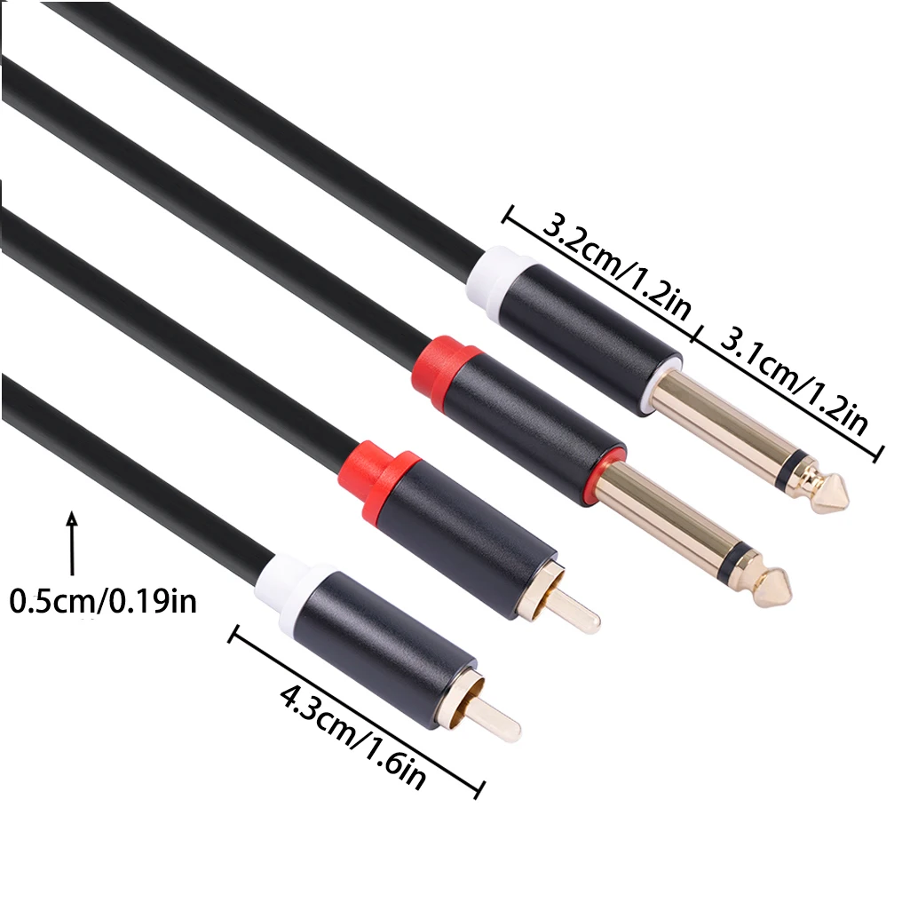 Dual 6.35mm TS Male RCA Interconnect Cable Studio Audio Cord Hi-fi Jack Balanced Mono MP3 Smartphone Office DVD