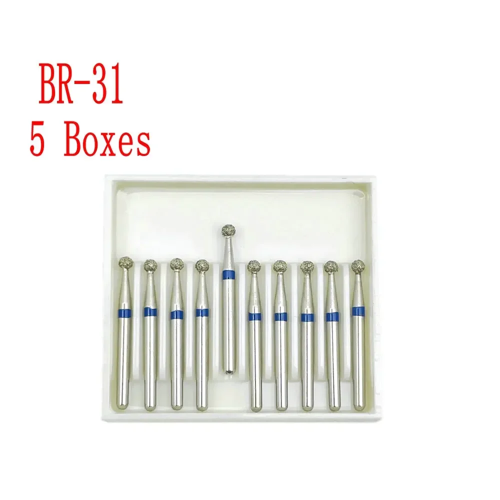 50 sztuk/5 pudełek Dental diamentowa kula okrągłe Burs Dental szybka prostnica Burs dentystyczne wiertła diamentowe 1.6mm Shank BR Series