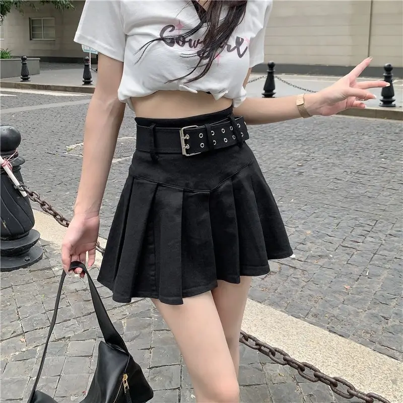 High Waist Pleated Mini Skirts Spring Summer A-Line Hotsweet Vintage Solid Color Basic Women\'s Clothing Stylish Sashes Skirts