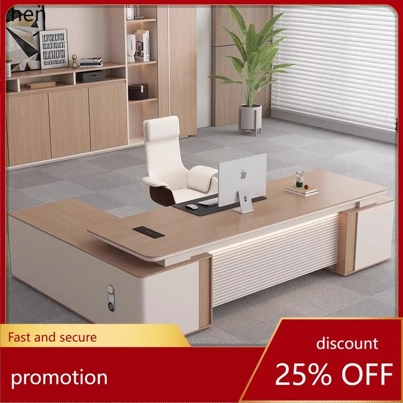 

HT office desk and chair combination simple modern president table light luxury high-end furniture manager single table large