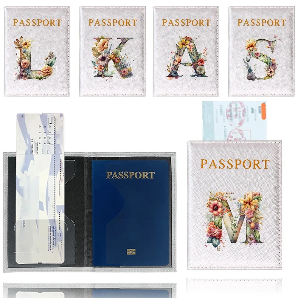

Travel Passport Cover Portable Credit Card Holder Case Simplicity Credit Card Holder Case for Unisex Floral Letter Pattern