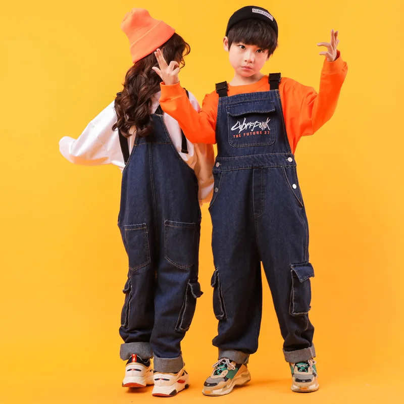 Hip Hop Costumes for Kids Jazz Ballroom Dance Clothes Girls Boys Hiphop Performance Outfit Costumes Dancewear T Shirt Overall