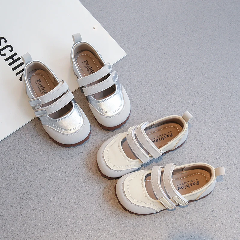 Kids Leather Shoes for Girls Medium Big Children Casual PU Leather Flats Soft Chic Comfortable Patchwork Fashion Princess Autumn