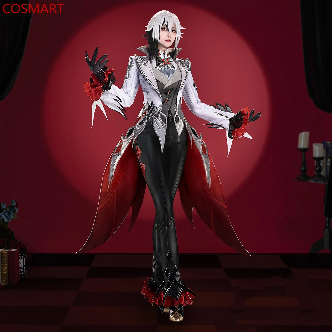 

COSMART Genshin Impact Arlecchino Fatui Executives The Knave Game Suit Elegant Cosplay Costume Halloween Party Outfit Women