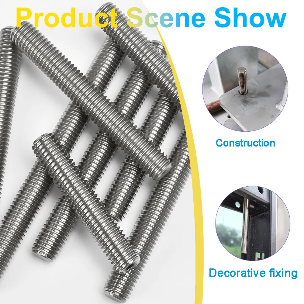 M3 M4 M5 M6 M8 M10 M12 304 Stainless Steel Full Threaded Rod Bolt Fully Metric Headless Thread Stud Rods Screws Length16mm-500mm