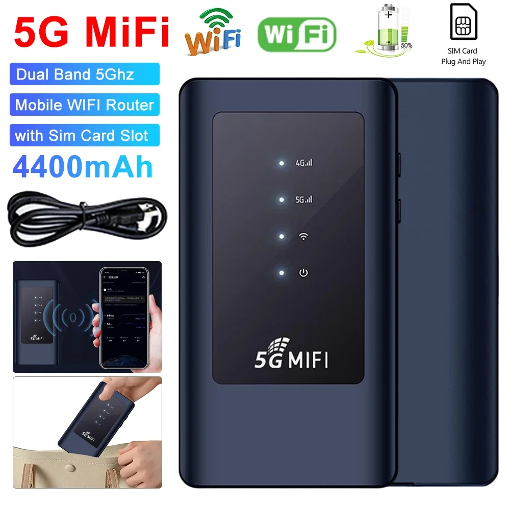 5G MiFi Mobile Modem Wireless Internet Router Devices with SIM Card Slot Mini Router 4400mAh Battery Up To 16 Users for Travel