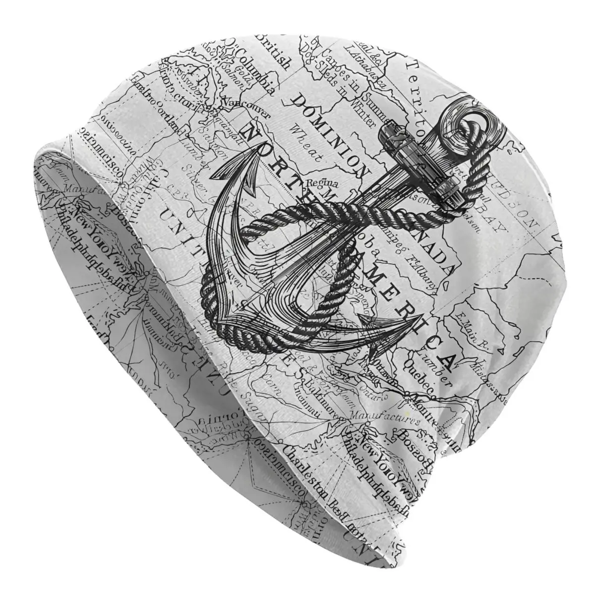 Map Of North America With Anchor Unisex Bonnet Thin Windproof Hats Double Layer Hat Breathable Caps