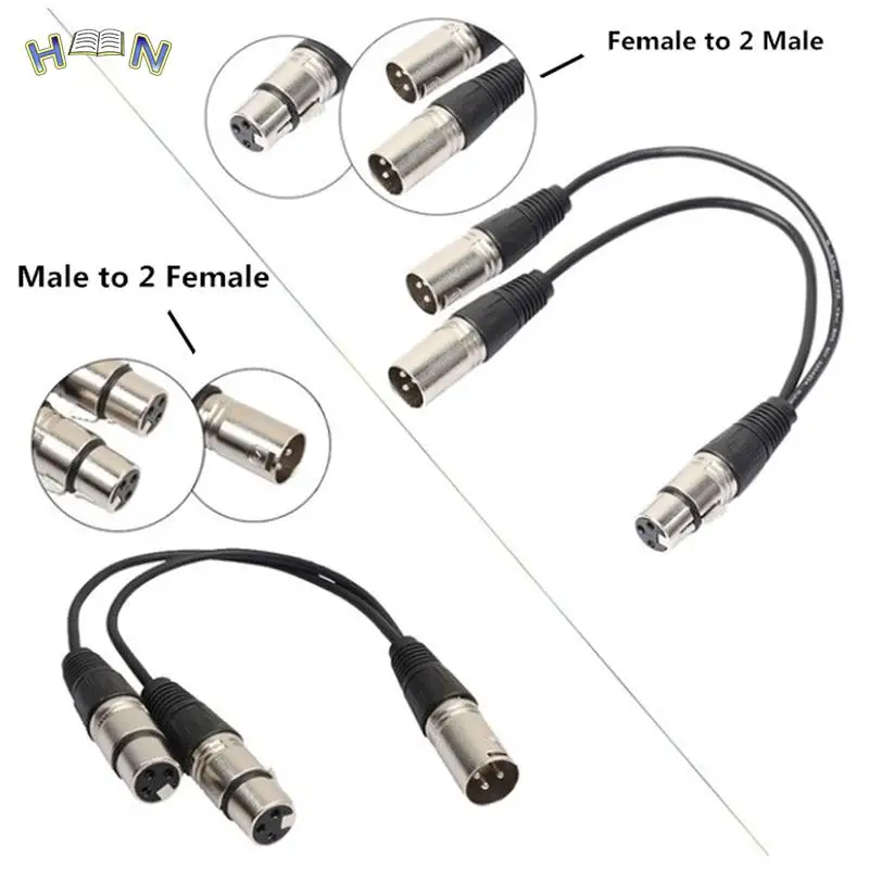 3-Pin XLR Male To Dual XLR Female Y Splitter Audio Adapter Cable For Microphone