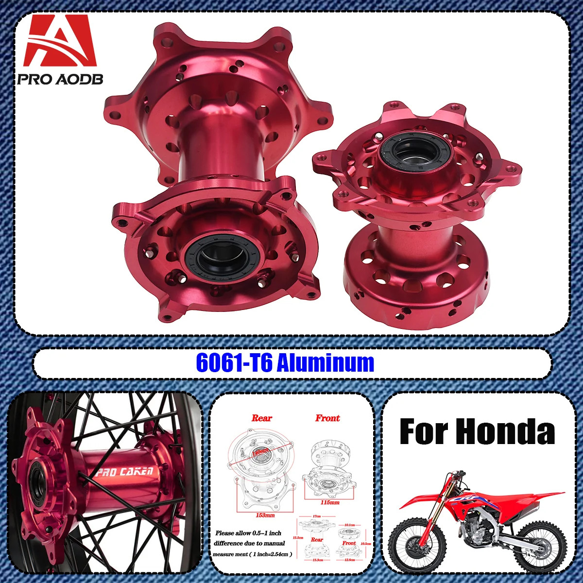 

Motorcycle 36 Holes CNC Front Rear Wheel Hub For HONDA CRF250R CRF450R 2004-2013 CR CRF 125 250 450R CR125 CR250 2002-2007