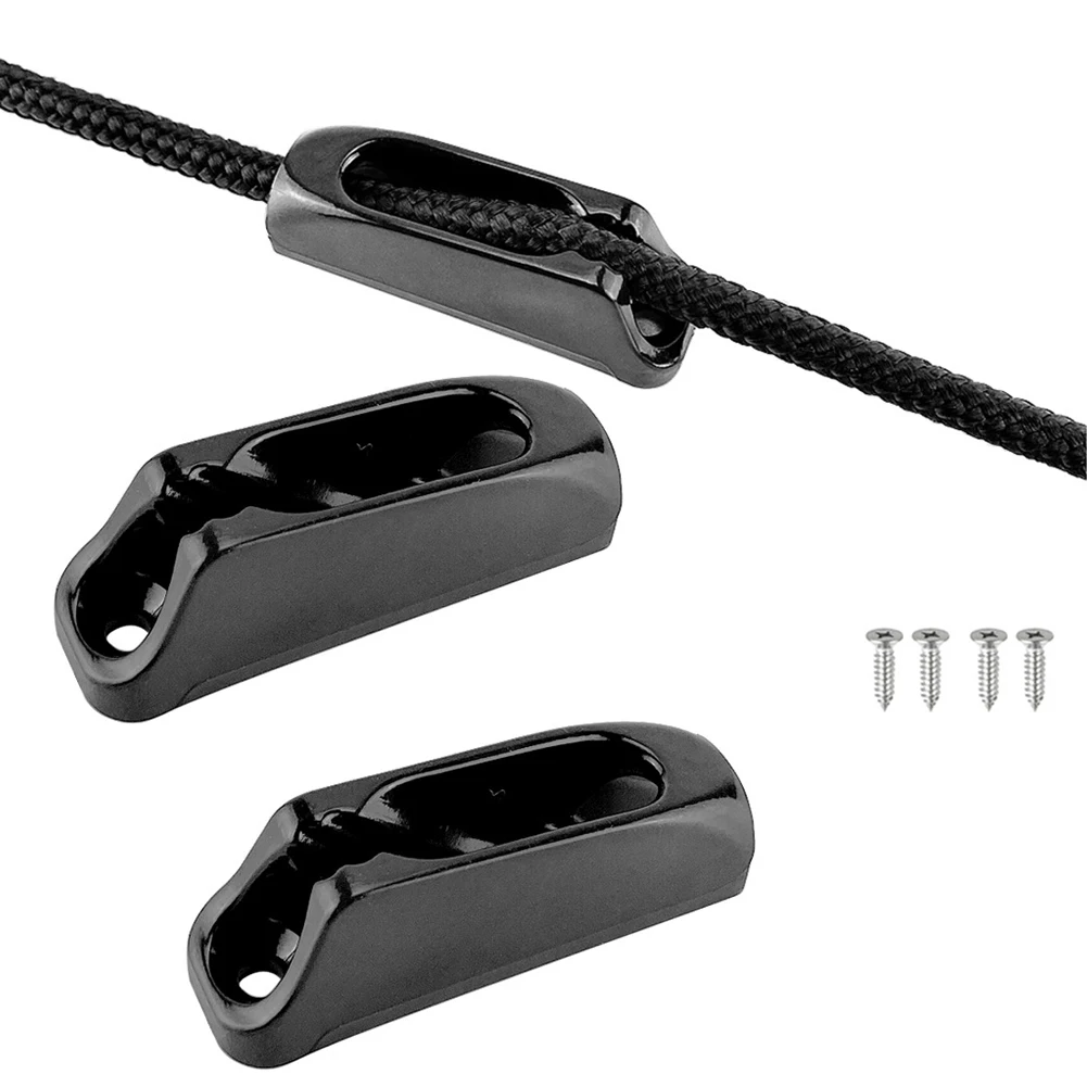 Cuerda de nailon con autobloqueo para barco, cornamusas de nailon negro de 2 piezas, bloqueo de cable adecuado para piezas marinas, mantenimiento práctico, accesorio para barco con forma de vela