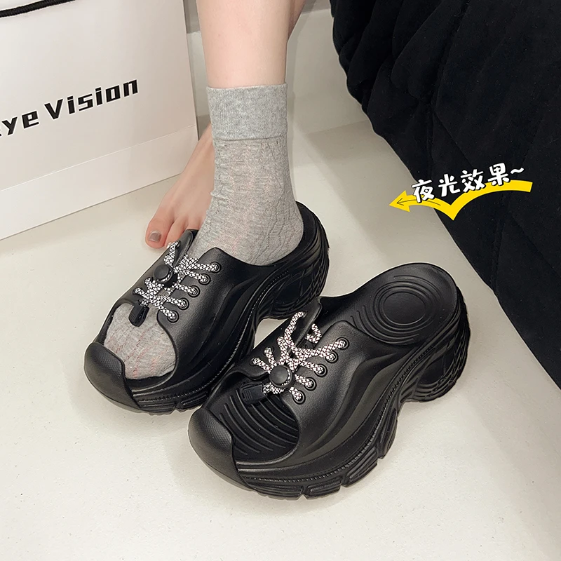 الصنادل النسائية 2025 جديد قصير سميك الراحة لطيف منصة النعال الصيف سميكة القاع القوس صندل خشبي الوجه يتخبط النساء #2