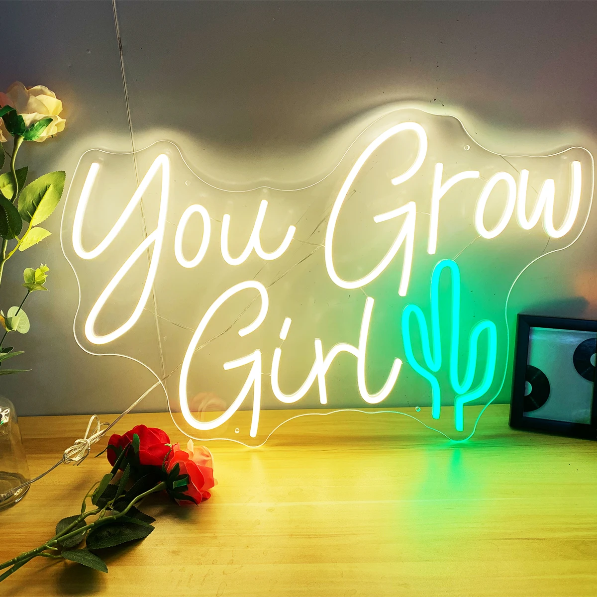 Luci al neon personalizzate per te Grow Girl, insegna al neon artistica, che dà benedizione ai bambini, regalo per adulti