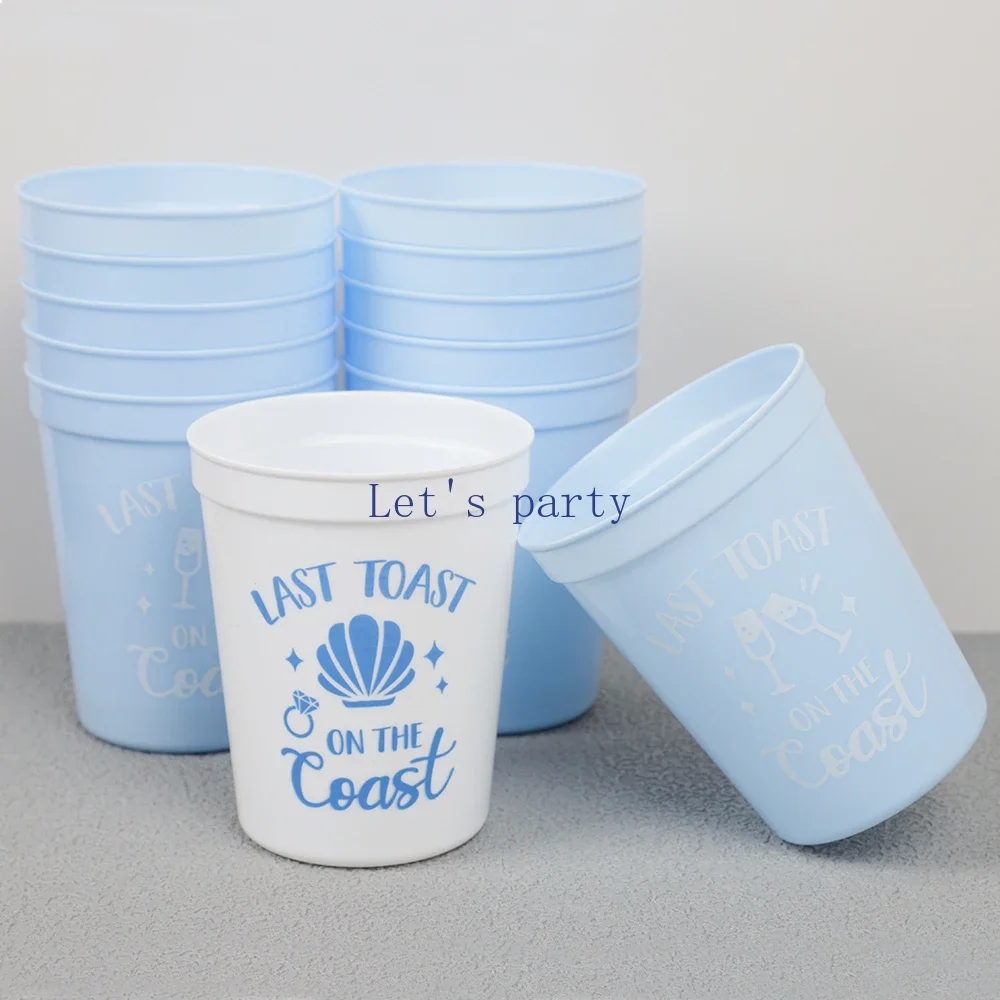 12Pcs/Set Last Toast on The Coast Theme Plastic Cup Bridal Shower Juice Wine Drinking for Wedding Bachelorette Party Decorations