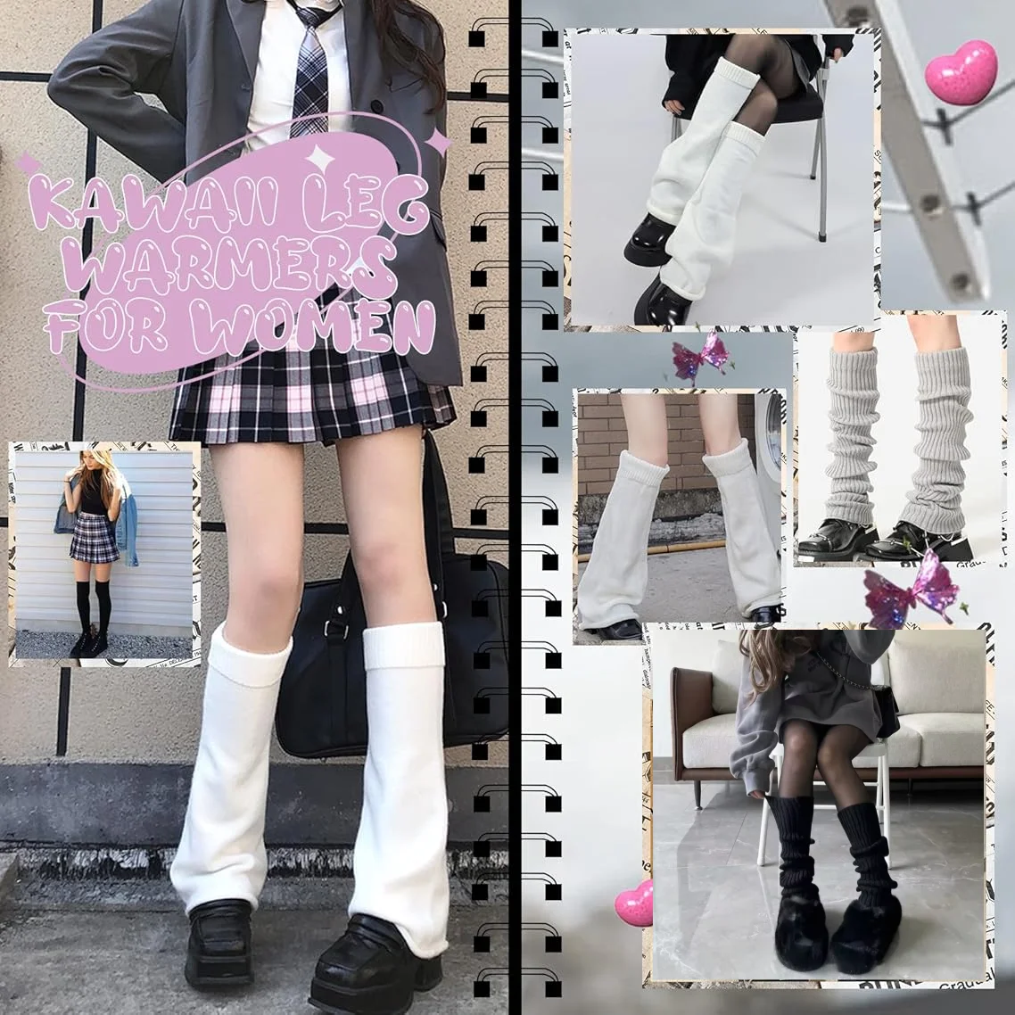 

Носки в стиле Лолиты для косплея на Хэллоуин, милые расклешенные вязаные длинные гетры, белые, черные теплые ноги Kawai Jk, осенние милые гетры