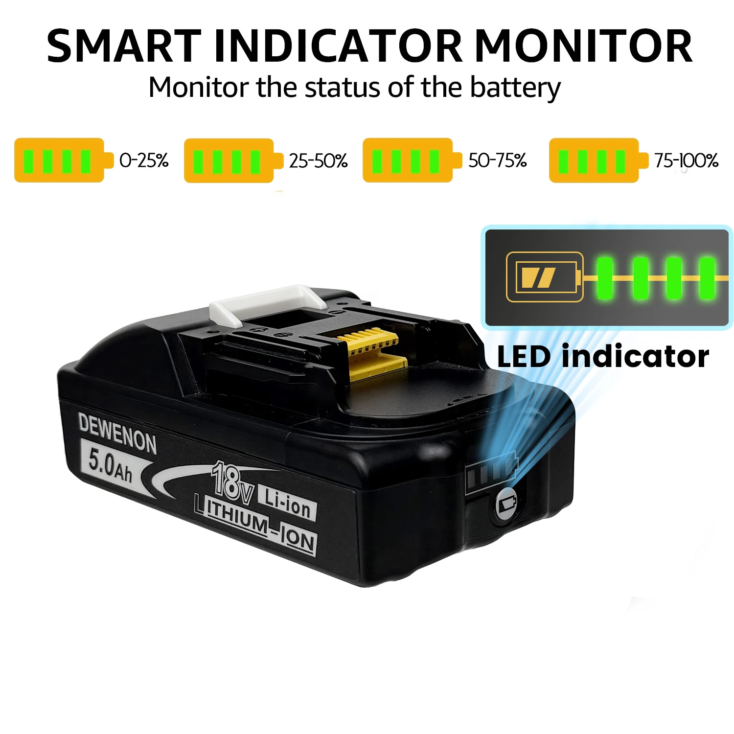 For Original Makita battery 18V 5.0Ah rechargeable battery power tool BL2130 BL2140 BL2150 BL2160B Makita 18V lithium battery