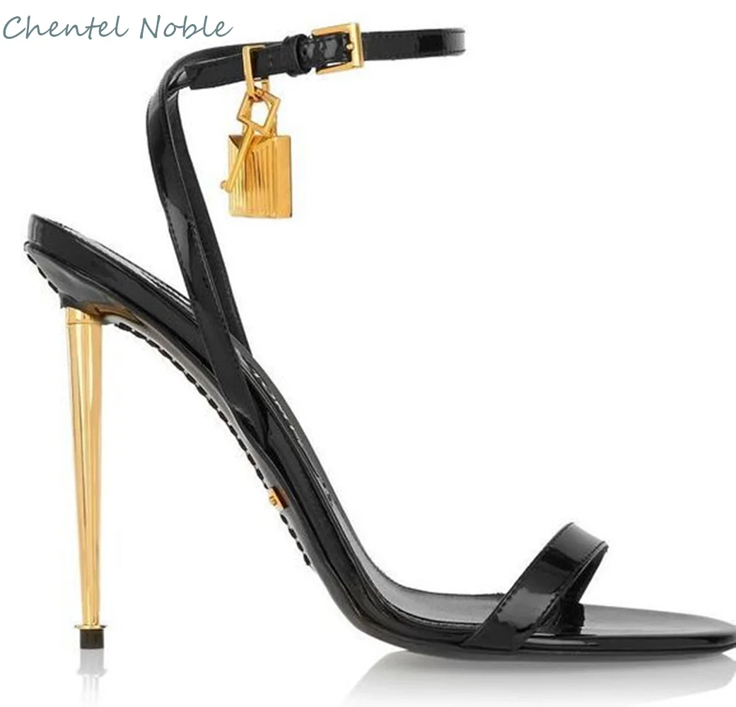 

Padlock Ankle Strap Sandals Buckle Hollow Pointed Toe Solid Color Thin High Heels Summer Women Sexy 2024 New Arrivals Ladies