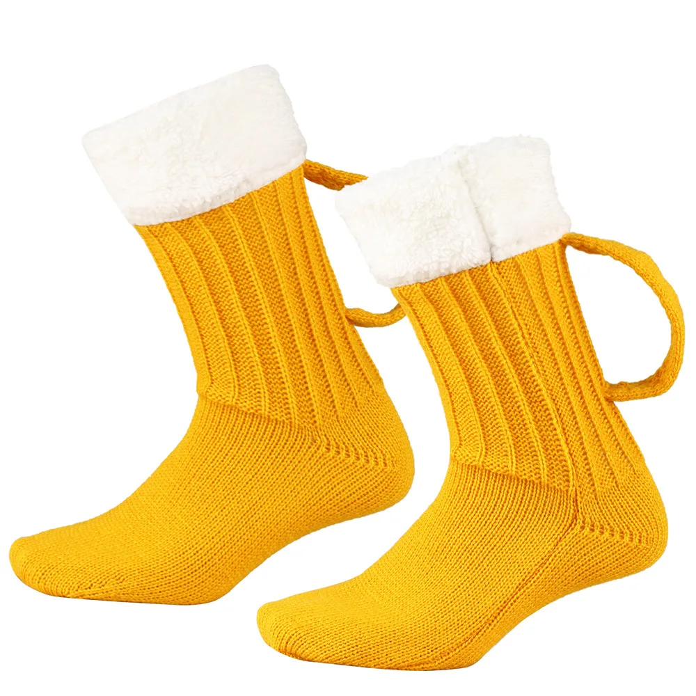 Calcetines de punto con copa de cerveza 3D para hombre, calcetines cálidos acolchados a media pantorrilla para mujer, calcetines suaves y divertidos para dormir, calzado para el suelo, regalo de Navidad