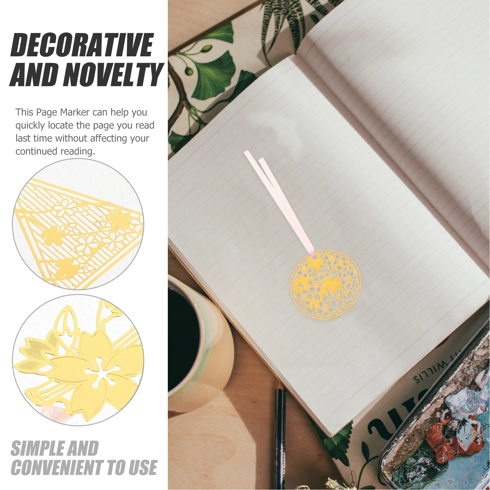 

6Pcs Brass Hollow Bookmarks Mini Elegant Page Clips for Book Reading Room Office Decor Creative Book Page Holders