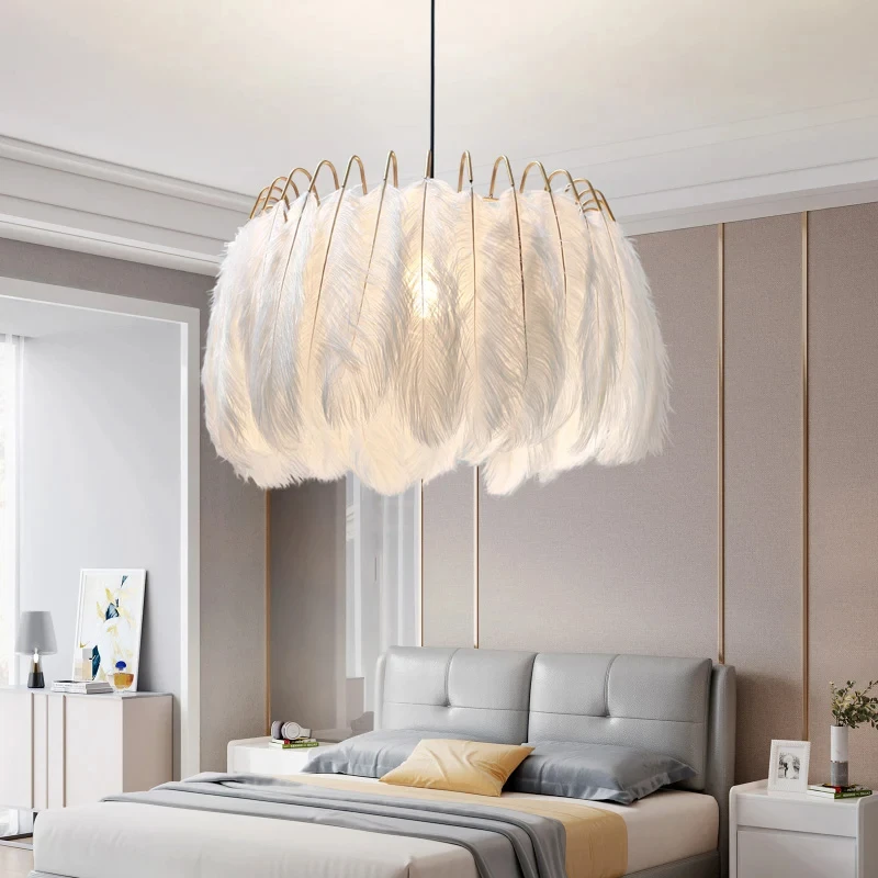 Feather Lamp Pendant Light Feather Chandelier for Dining Room Decor Living Room Bedroom Nordic Home Decoration Drop Lighting