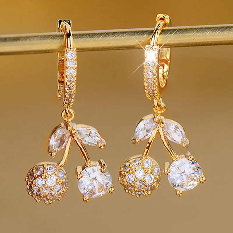 Accessories for Women Cherry Crystal Earrings for Women All-Match Luxury Designer Jewelry Valentines Day Gift Wedding Earring