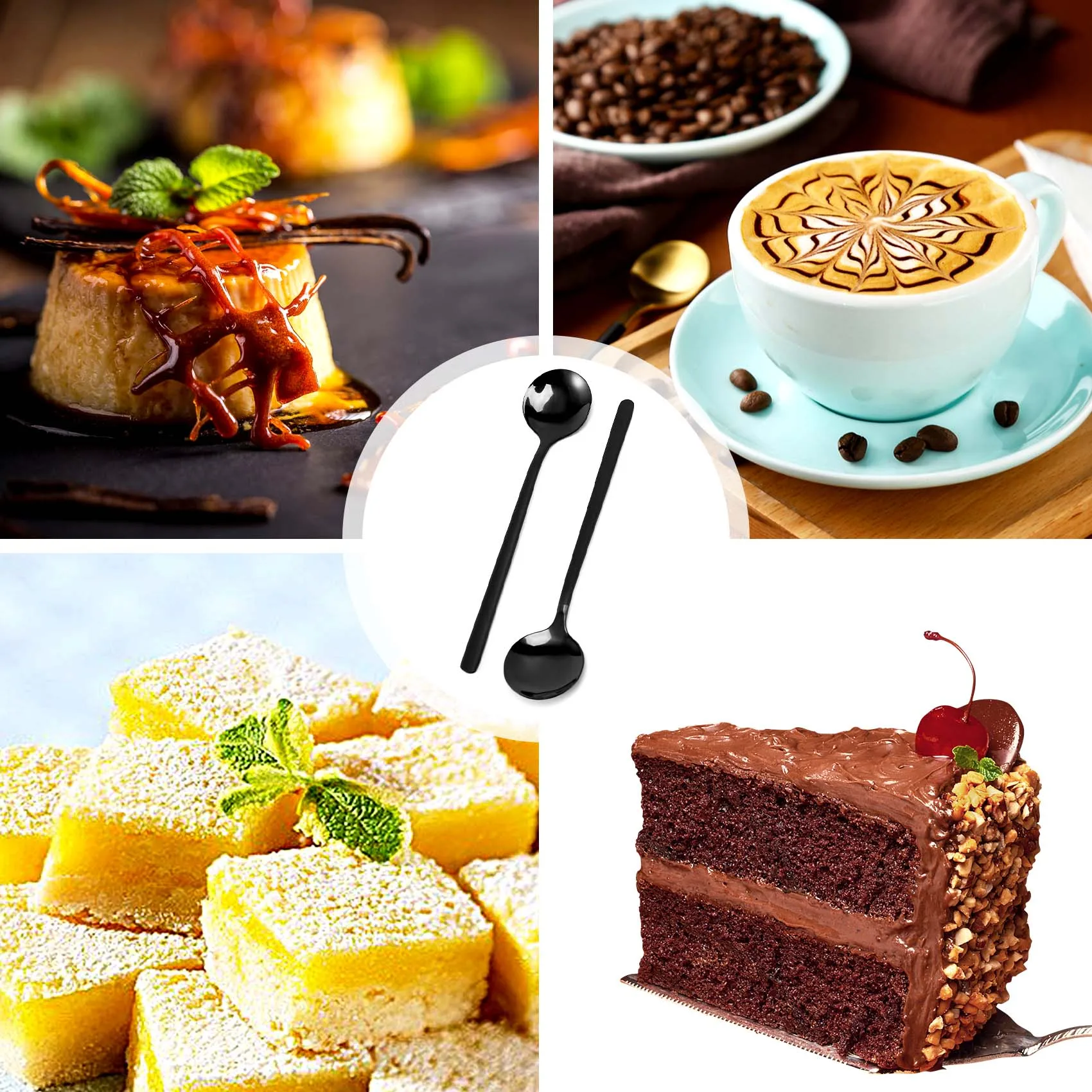 Mini Dessert Spoons Coffee Spoons Black Plated Teaspoons Frosted Handle for Dessert Tea Ice Cream Cake Coffee Set of 12-A70Z