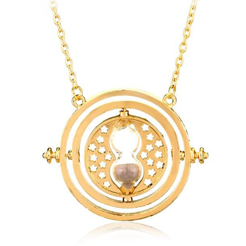 Time Converter Rotation Hourglass Necklace Pendant Vintage Gold Charms Collar Choker Necklace Jewelry Women Accessories  B358