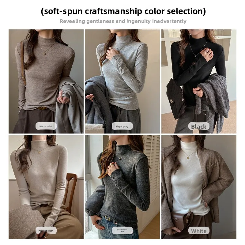قميص نسائي شتوي موديل 2025 برقبة وهمية وأكمام طويلة من الأكريليك الأساسي بقصة ضيقة قميص حراري ناعم مريح أو ملابس غير رسمية #2