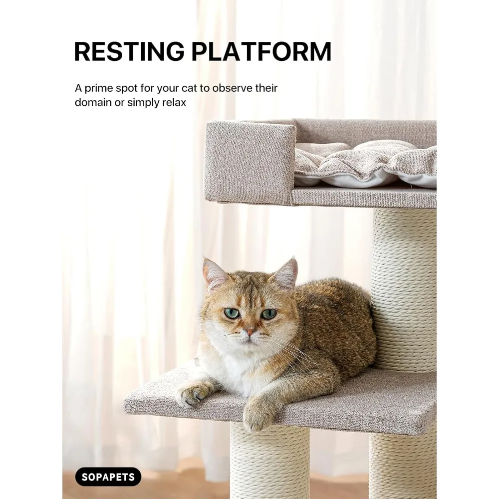 Torre moderna e resistente para gatos grandes internos com mais de 20 libras e postes de sisal