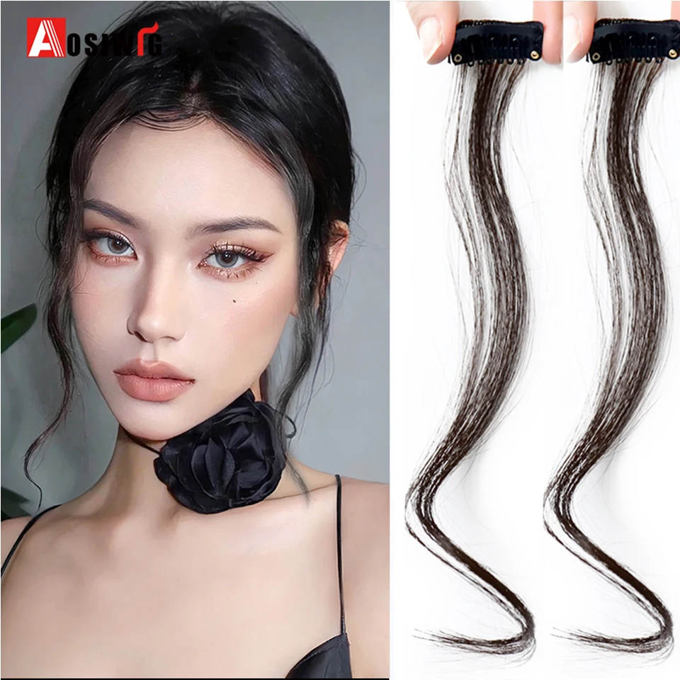 

Synthesis Wig Middle-part Bangs Hair Extensions Clip In Forehead Natural Seamless French Oblique Bangs Eight-character Bangs