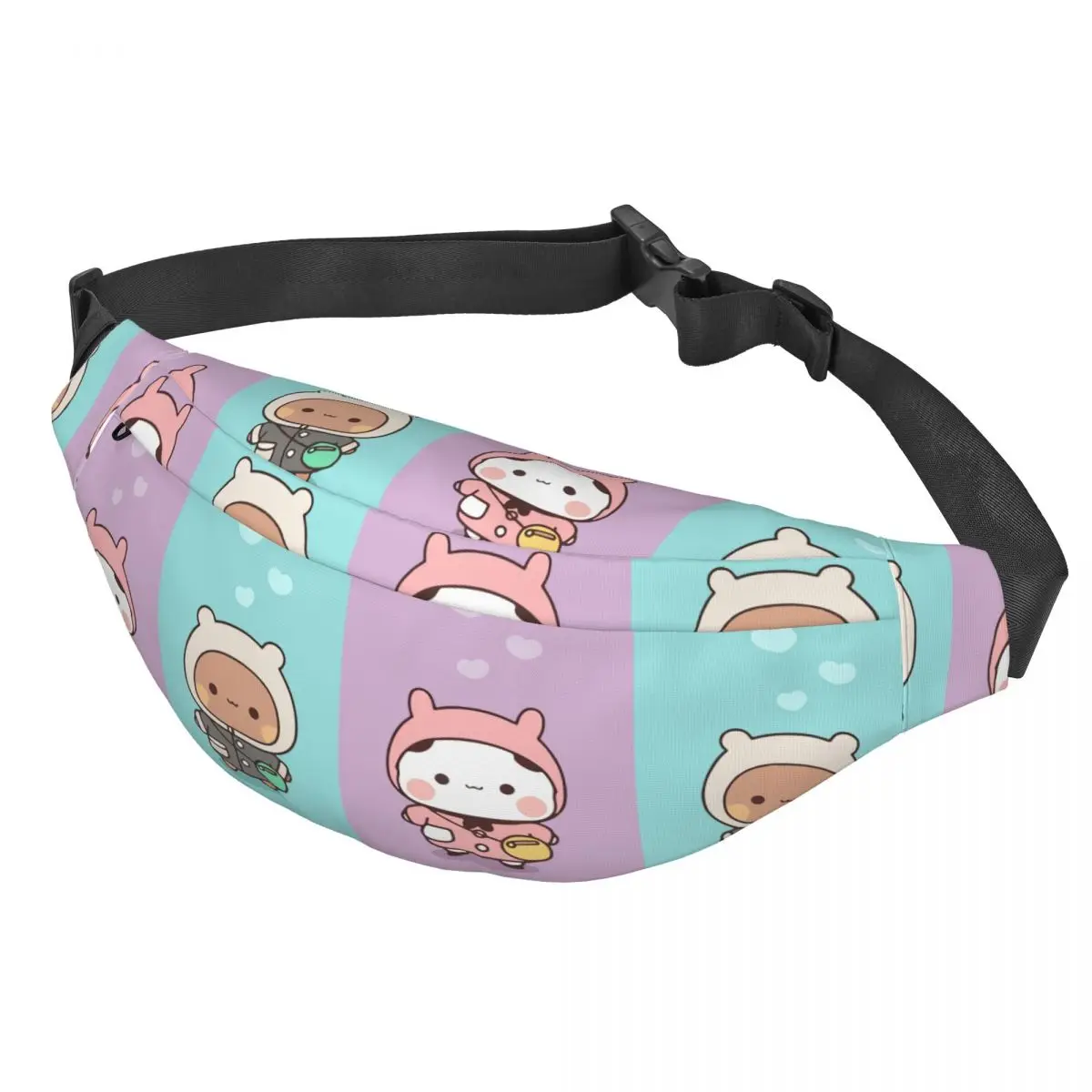 Dudu Bubu Mochi Peach Cat Funny Fanny Pack Men Women Custom Panda Bear Hug Sling Crossbody Waist Bag Camping Phone Money Pouch