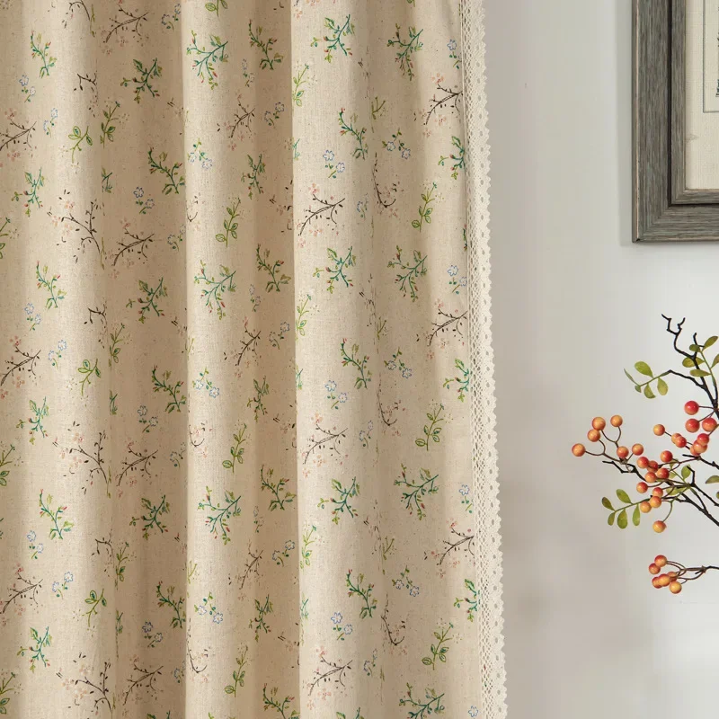 

American Style Floral Cotton Linen Home Window Curtain Thick Blackout Tassel lace Drapes Bay Window Curtains for The Living Room