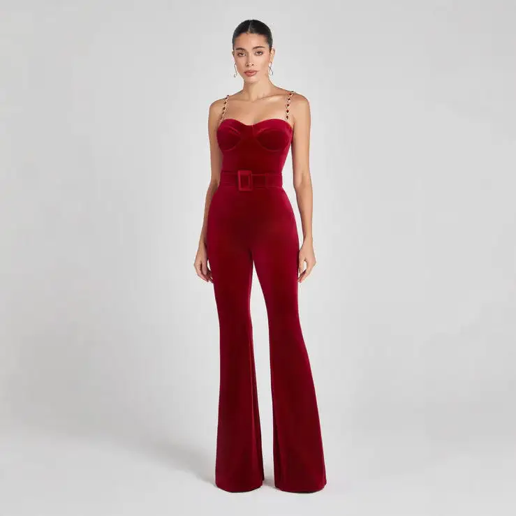 

Новинка 2025, женский бархатный комбинезон с широкими штанинами, однотонный, с ромбовидным декором, несравненный деловой женский костюм