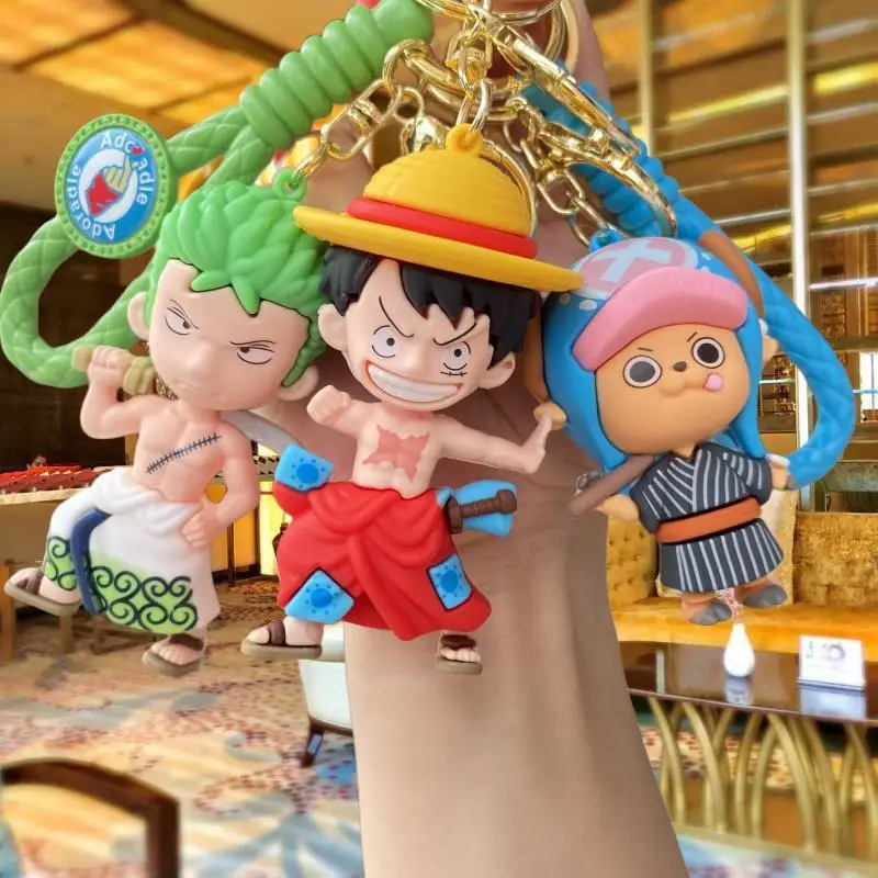 

New ONE PIECE KeyChain Monkey D. Luffy Roronoa Zoro KeyRing Cartoon Llaveros Doll Fashion Bag Car Pendant Chaveiro Friend Gifts