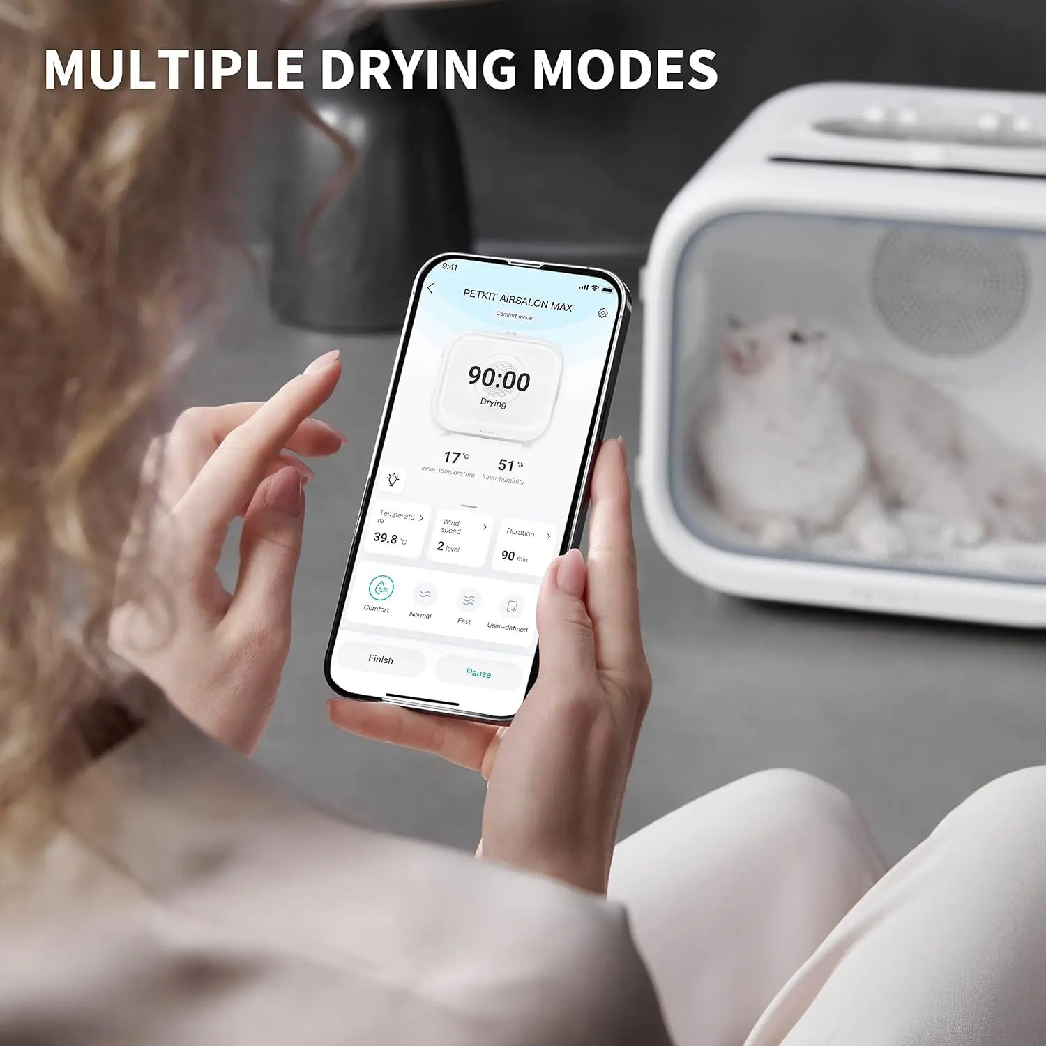 USMILEPET المصنع مباشرة التلقائي صندوق تجفيف شعر الحيوانات الأليفة الترا هادئة APP التحكم الذكية مجفف الحيوانات الأليفة للقطط جرو هريرة