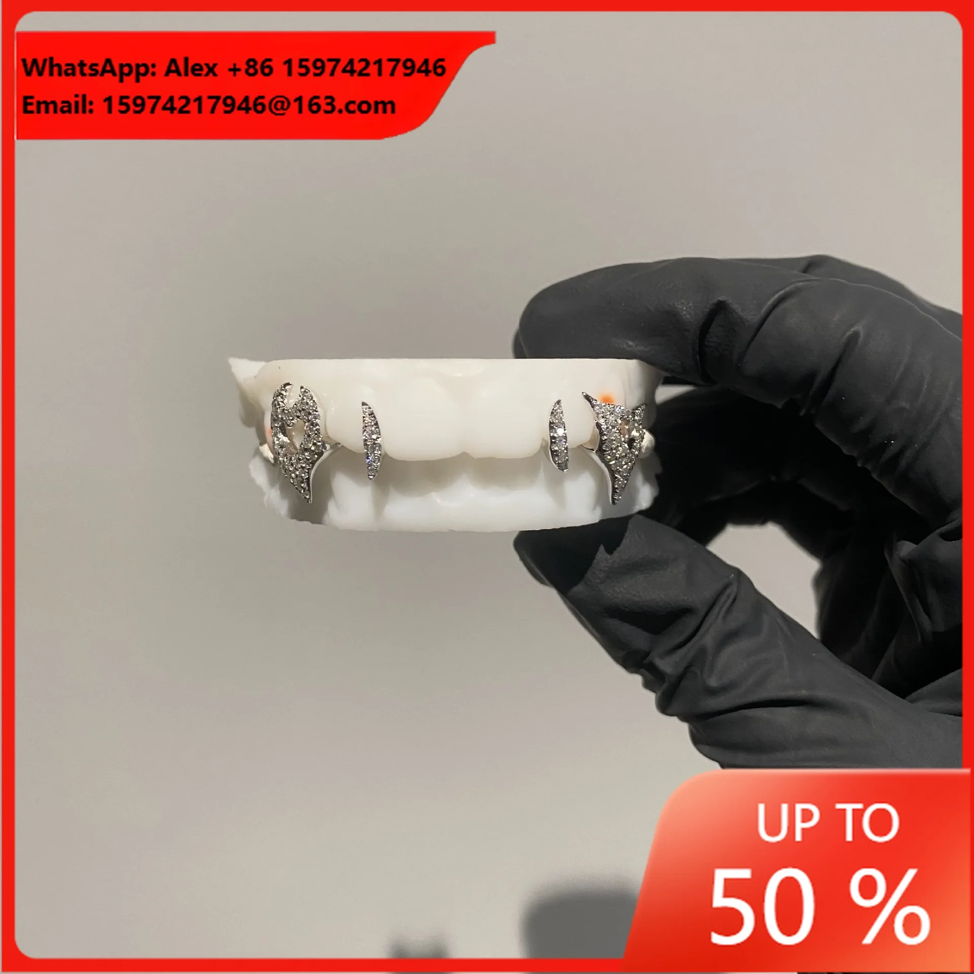 925 Silver Mozzarella Diamond Love Shape Window Tooth Decoration European And American Style Hot-selling