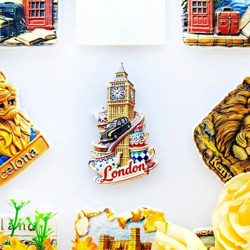 London England Fridge Magnet - Iconic 3D Big Ben Cab & Tea Souvenir, Unique British Culture Gift for Travel & Humorous Decor