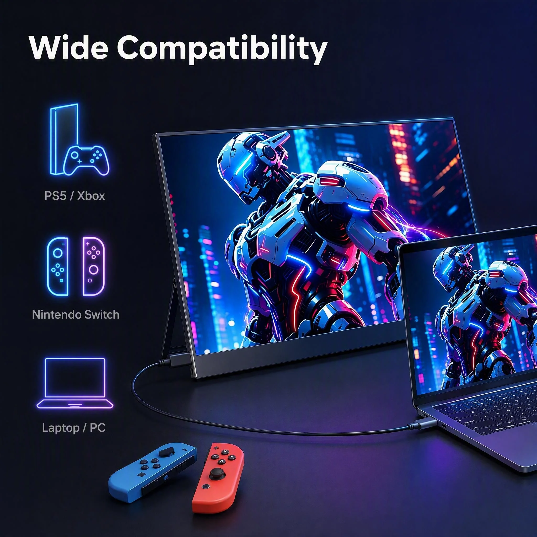 16'' 120Hz Portable Gaming Monitor 1920x1200P 100% SRGB HDR USB-C External Screen for PS5 Xbox Switch Laptop - Ultra Smooth, Low