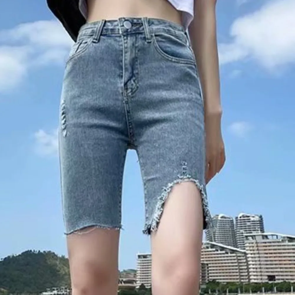 Feynzz Fashion New Summer Women High Waist Button Wigh Leg Jeans Shorts Casual Female Loose Fit Blue Denim Shorts